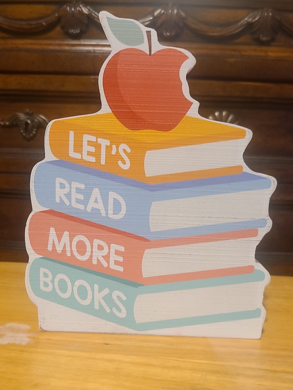 Let’s Read More Books Stack Decorative Freestanding Plaqes - Multicolor